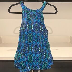 Express Blue and Green Geometric Halter Tank Top. Size S